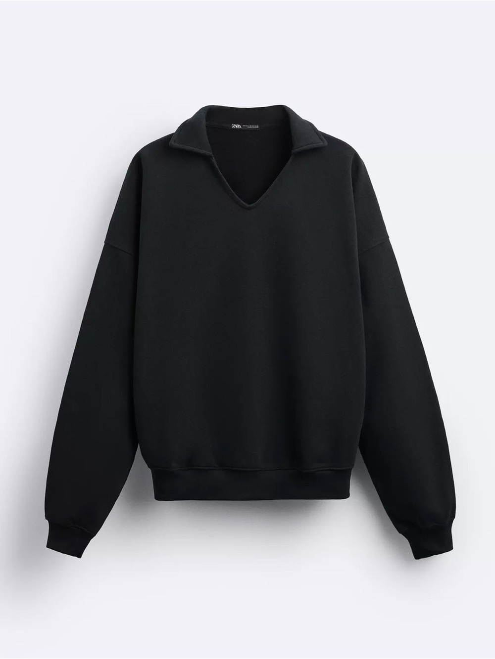 EUC! ZARA Men Oversized Cropped Fit Polo Sweatshirt Black – Size S-M